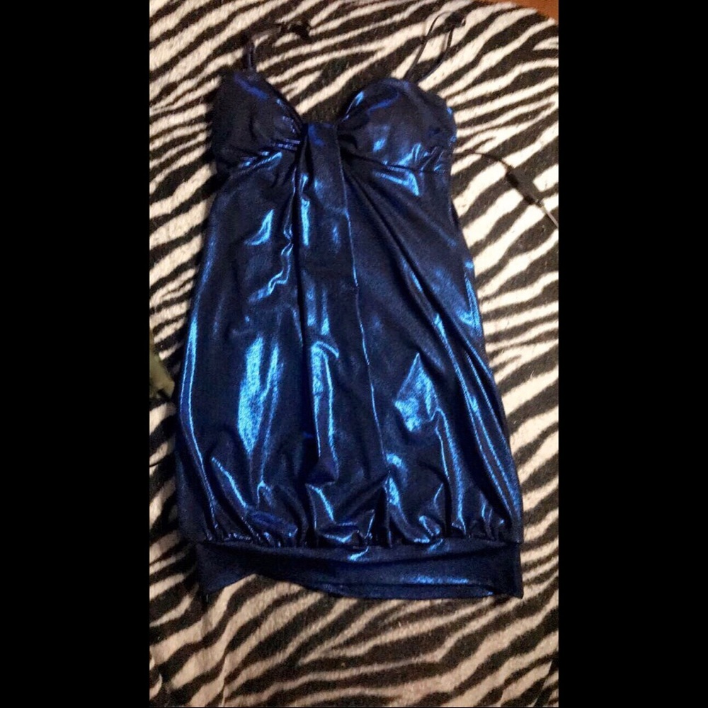 Blue metallic mini club dress